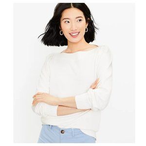 LOFT Puff Sleeve White Sweater Top M